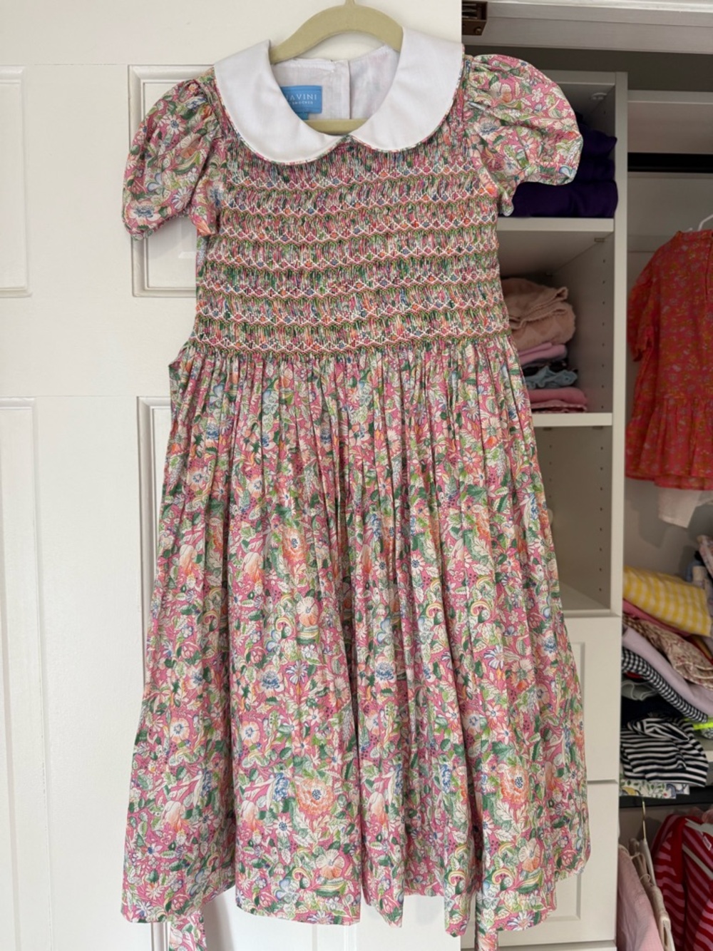 Smocked Peter Pan Collar Floral Dress for Girls - Pink